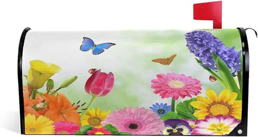 ALAZA WOOR Spring Flowers Floral Magnetic Mailbox Cover MailWraps Garden Yard Home Decor for Outside Oversized-25.5" x20.8"