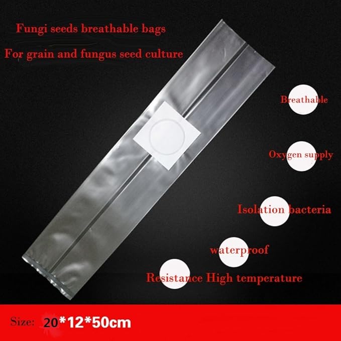Mushroom Bags,Mushroom Grow Bag Farm-Mushroom Spawn Bags Sealable Spawn Myco Bags,Large Size 8" X 5" X 19",0.5 Micron Filter, 3 Mil Polypropylene,for Su,for Substrate Autoclavable Mushroom Cultivation