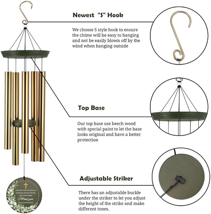 Personalized Memorial Wind Chimes, 36inch Sympathy Loving Memory Gifts, Cross Mourn Wind Chimes, Custom Name Wind Chime for Loss of Loved Dad/Mom, Funeral Decor (Produced in USA)