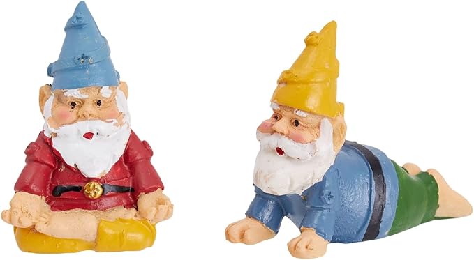 Juvale 4 Pieces Mini Garden Gnomes, Outdoor Statue Set in Funny Poses for Yoga Gifts, Plant Pots Decor (2 in)