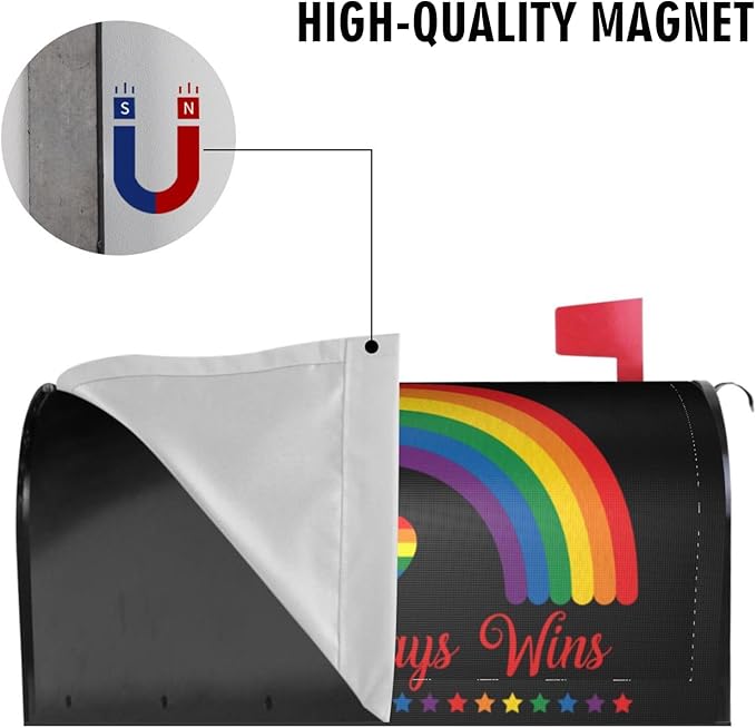 LGBT Pride Mailbox Covers, Love Always Wins Outdoor Magnetic Mailbox Cover - Lesbians Gays Bisexuals Transgender - 21 x 18 in Rainbow Mail Box Covers for Garden Yard Decor
