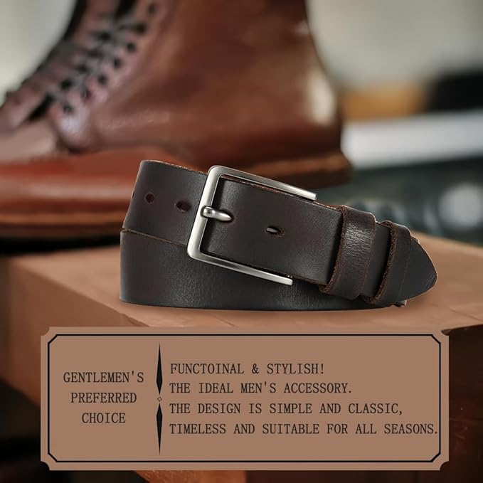 DOOPAI Men's Genuine Leather Casual Belt -Full Grain Leather Belt for Men- 1.5" Handmade Jeans Belt with Gift Box