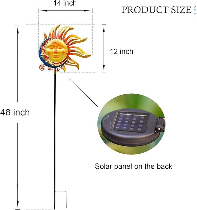 Solar Light Outdoor Garden Decoration Colorful Metal & Glass Sun Moon Star Garden Stake Decorative Waterproof Warm White LED Yard Decor for Pathway Lawn Patio Backyard