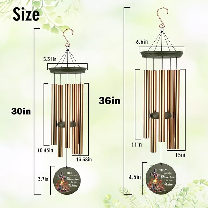 Memorial Wind Chimes, 36inch Personalized Wind Chimes, Sympathy Gifts, in Loving Memory of US Veteran/Soldier, in Loving Memory of Dad, Condolences Wind Chime (Produced in USA)