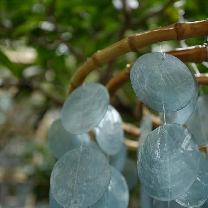 Capiz Shell Large Wind Chime for Outside Sea Glass Wind Chime Ocean/Beach Themed Chime Gift for Women Mother’s Day Decoration-Blue, 32"*11"