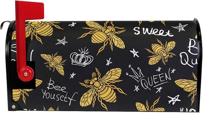 ALAZA WOOR Honey Bees with Queen Crown Magnetic Mailbox Cover MailWraps Garden Yard Home Decor for Outdoor Oversized-25.5" x20.8"