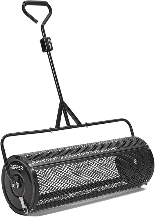 Compost Spreader 36 Inch Towable Peat Moss Spreader, Heavy Duty Rust-Resistant Steel Frame Roller Lawn Spreader for Top Soil, Manure, Mulch, Top Dressing - Garden Spreaders for Lawns