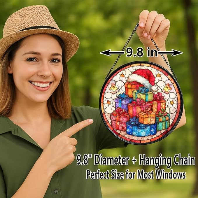 Stained Glass Window Hanging – 9.8 in Stack Panel with Chain， Bathroom Front Door Living Room Garden Decor， Gift for Mom Wife Lovers