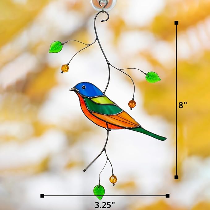 Painted Bunting Birds Handmade Stained Glass Suncatcher Stained Glass Window Hangings Unique Kitchen Decoration (Painted Bunting)