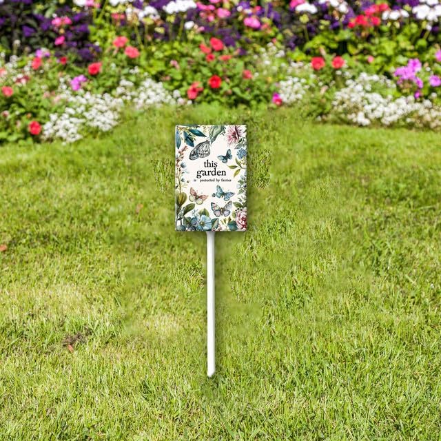 Uptell This Garden is Protected By Fairies Yard Signs with Stakes Aluminum Sign for House/Front Door Outdoor Decoration,Weather Resistant 8x12 Inch