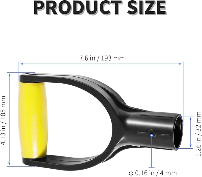 2 Pcs ID 1.26" Yellow & Black Shovel D-Shaped Grip Handle,PVC Shovel D Straight Grip Handle,Plastic Spade Replacement Snow Removal Garden Accessorie Backyard Digging,7.6×4.13-in(H*T)