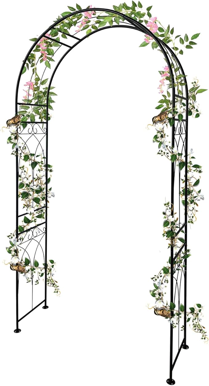 Metal Arch Backdrop Stand, Wedding Arch Frame for Wedding Decorations, Balloon Arch Stand with Stakes for Ceremony, Christmas, Outdoor Garden Arch Arbor Trellis for Climbing Plants, Black