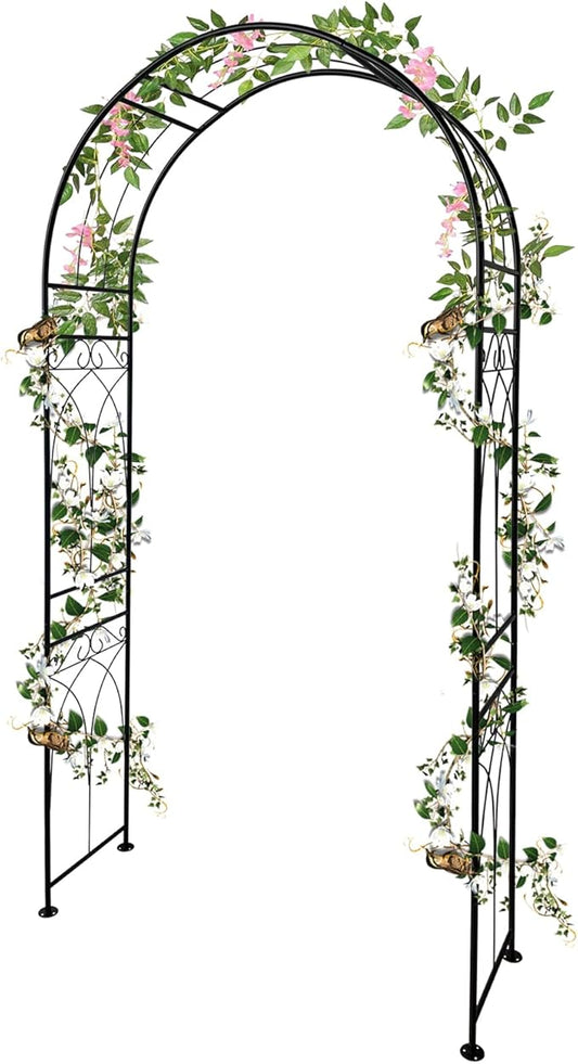 Metal Arch Backdrop Stand, Wedding Arch Frame for Wedding Decorations, Balloon Arch Stand with Stakes for Ceremony, Christmas, Outdoor Garden Arch Arbor Trellis for Climbing Plants, Black