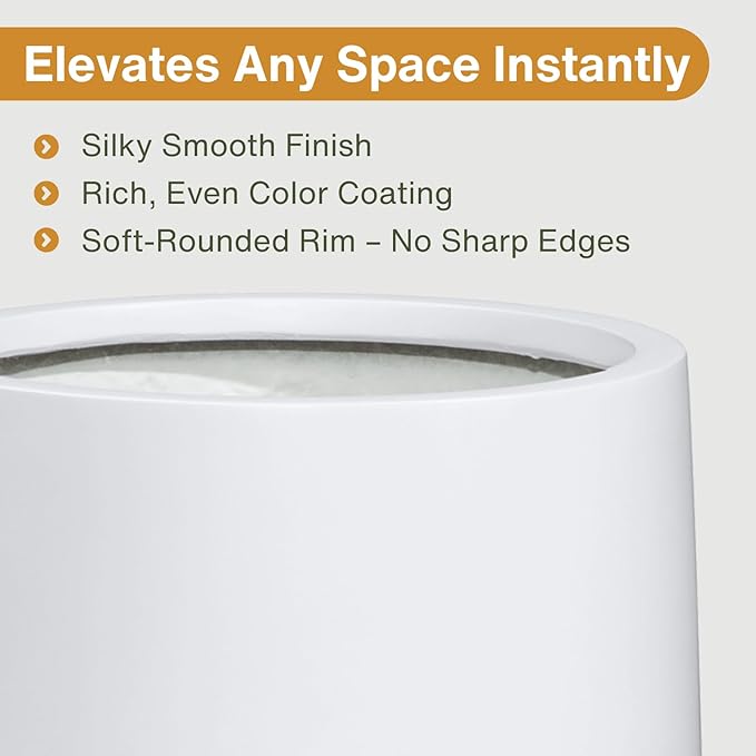 15.3"H x 15"D Conico Fiberstone Round Planter - Christmas Tree Planter, Smooth Finishes, Weather Resistant for Indoor and Outdoor Use, Included 2 Extra Coco Mats (White, 11.7" Pot Opening)
