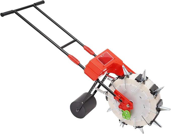 Manual Seeder Hand-Push Garden Seeder Planter with 8.27lbs Capacity Storage Box 16cm Spacing Garden Seeder and Fertilizer Spreader for Sowing Seeds Plants, 10 Nozzles