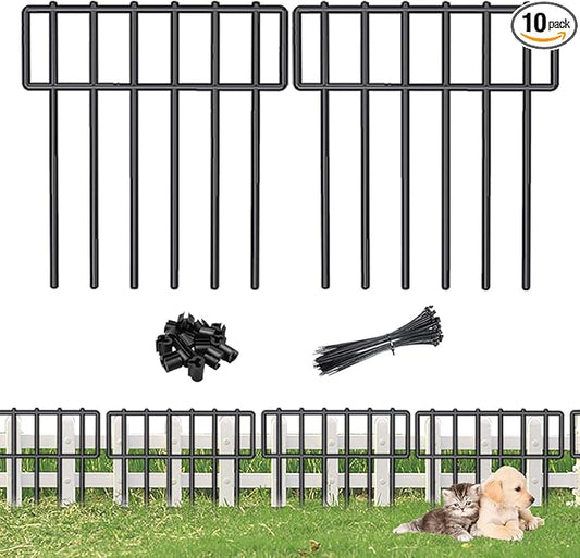 10 Pack Animal Barrier Fence, No Dig Fencing 10.8ft(L) × 12in(H) Rustproof Metal Small Garden Fence Border Metal Fence Panels Garden Fence Border for Dogs Rabbits, Outdoor Landscaped Yard