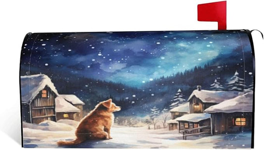 DADABULIU Mailbox Covers Winter Dog Christmas Snow Winter Dog Christmas Snow Magnetic Letter Post Box Cover Standard Size 21 x 18 Inch Garden Yard Home Decorative