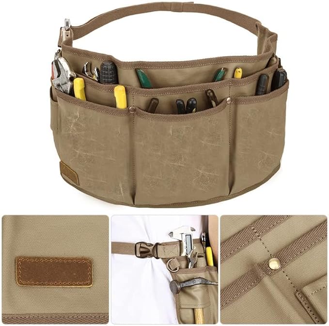 Tool Belt Pouches for Men Utility Belt Electrician Tool Bag Canvas Gardening Waist Tool Pouch with 13 Pockets for Men Women Carpenters Electricians Mechanics, Adjustable