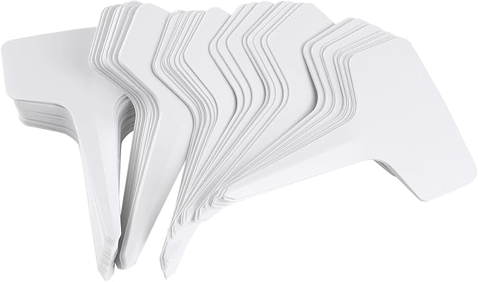 200 Pcs Plant Labels T-Shape, 4 Inch Plastic Potted Plant Name Tags, Seedlings Seed Label Markers Nursery Plant Stake Tag with Bonus Marking Pen for Outdoor Indoor Garden Patio Flower Vegetable, White