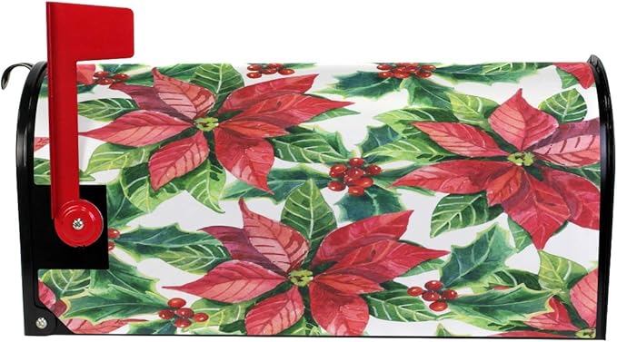 WOOR Christmas Poinsettia Magnetic Magnetic Mailbox Cover Standard Size for Garden Yard Outdoor Decorations-18 x 20.8"