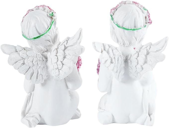 2-Piece Angel Figurines with Rose Heart - Handmade Resin Home Decor, Indoor Outdoor Angel Statues, Desktop Ornaments, Ideal Blessing Gift for Parents & Friends