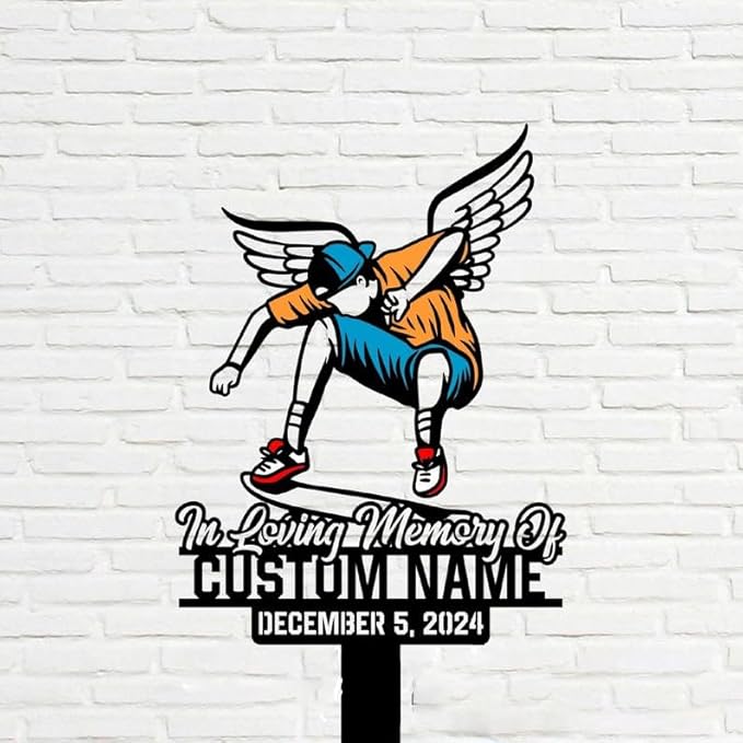 Custom Skateboarder Memorial Metal Stake – Personalized Sports Player Grave Marker, Yard Garden Stake, Outdoor Memorial Decor (Skateboarder Memorial)