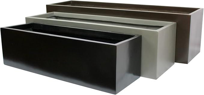 Brisbane Rectangle Fiberglass Planter Box (L:24" x W:8" x H:8", Metallic Brown)