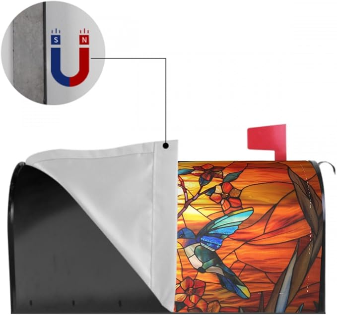 Giwawa Stained Glass Hummingbird Mailbox Covers Magnetic for Fall Mailbox Cover Autumn Mail Box Covers Standard Size 18 x 21 Thanksgiving Decorations Outdoor Welcome Mailbox Wrap