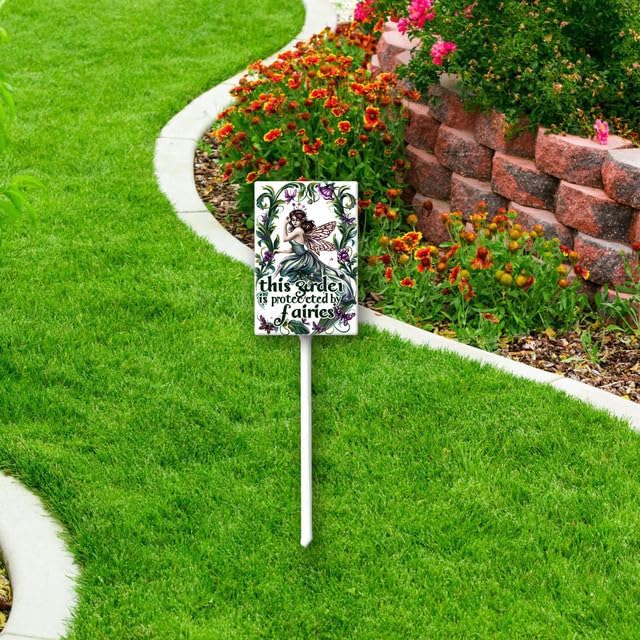 Uptell This Garden is Protected By Fairies Yard Signs with Stakes Aluminum Sign for House/Front Door Outdoor Decoration,Weather Resistant 8x12 Inch