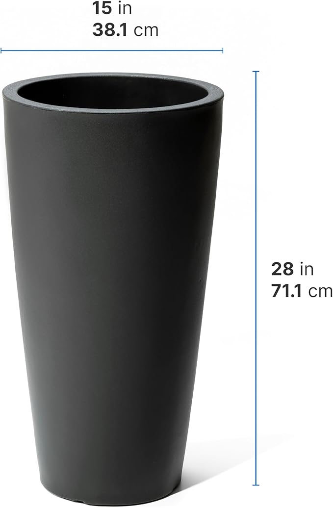 Step2 Tremont Tall Round Tapered Planter, Large Planters for Outdoor Plants, Gardening and Flower Pot for Patio or Porch, Efficient Drainage, Durable Plastic, Onyx Black, 2-Pack