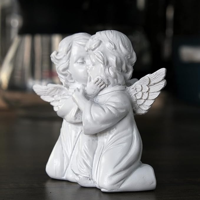 Asng Cherubs Angels Resin Garden Statue Figurine, Adorable Angel Sculpture Memorial Statue, Indoor Outdoor Home Garden Decoration (Kiss Cherub-Right)
