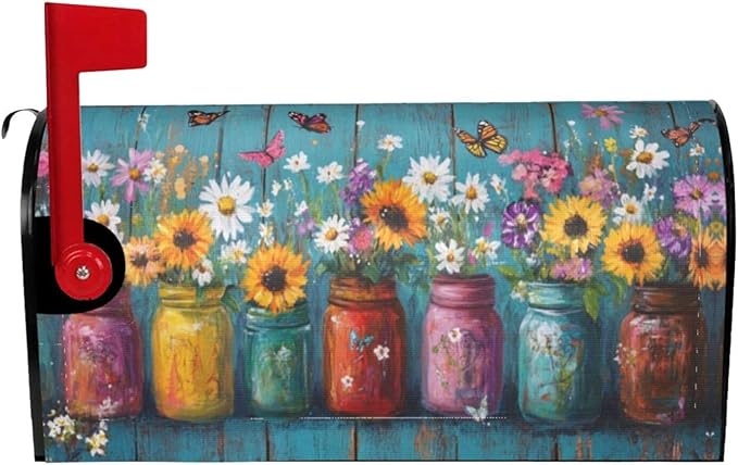 Flower Butterfly Mailbox Covers Magnetic Letterbox Covers 21x18 Inch for Garden Outdoor Decoration