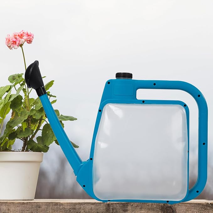 6L Foldable Clear Plastic Watering Can with Rotating Nozzle Long Spout Ideal for Indoor and Outdoor Gardening - Blue