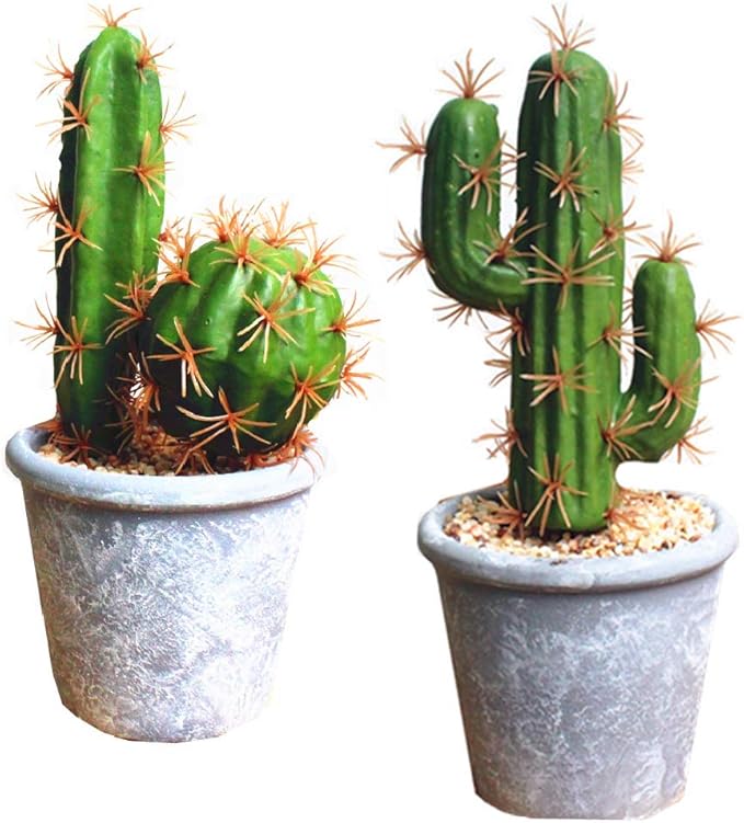 Artificial Succulent Plants,Fake Cactus Decorative Plants - Artificial Cacti with Gray Pots Planters,Artificial Faux Cactus for Home Décor House Office Ornaments