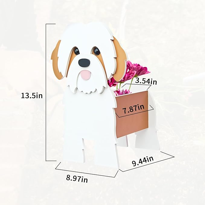 Shih Tzu Dog Planter, Cute Animal Shape Flower Planters, Plant Pots for Indoor/Outdoor Garden Decor, Unique Gifts/Souvenirs for Pet Lovers (Brown)