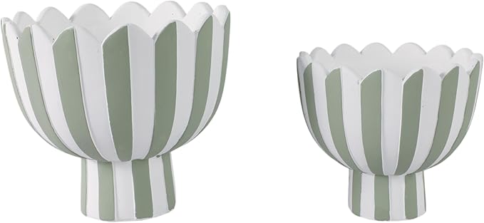 Striped Flower Pots and Planters for Home Decor – Modern Indoor or Outdoor Pots for Plants Perfect for Orchids, Herbs, or Ferns – Chic Pot for Indoor Plant Stand; Set of 2 – 8", 6" Green & White