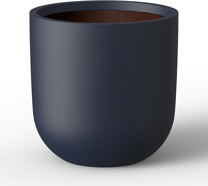 Kante 16.5" Round Concrete Planter, Large Cylinder Plant Pot with Curved Bottom and Drainage Hole, for Indoor and Outdoor Use – Garden or Patio, Charcoal Finish with Warm Brown Interior