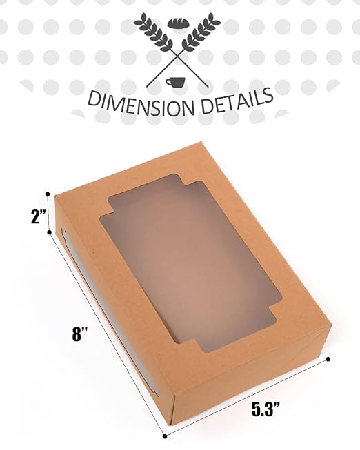 qiqee 50Packs Auto-pop up Kraft Cookie Boxes for Gift Giving 8x5.3x2 inch Brown Treat Box with Window One Second Folding Bakery Box for Donuts Candies and Biscuit
