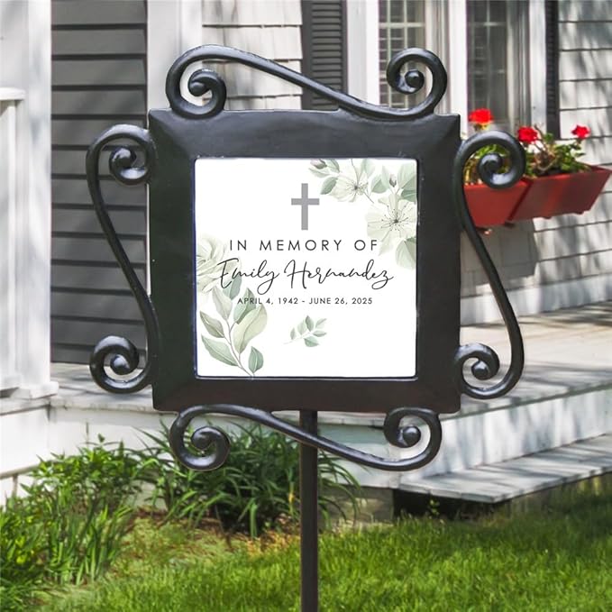 in Memory of Watercolor Iron Garden Stake, Cemetery Grave Marker, Memorial Gift, Memorial Plaque
