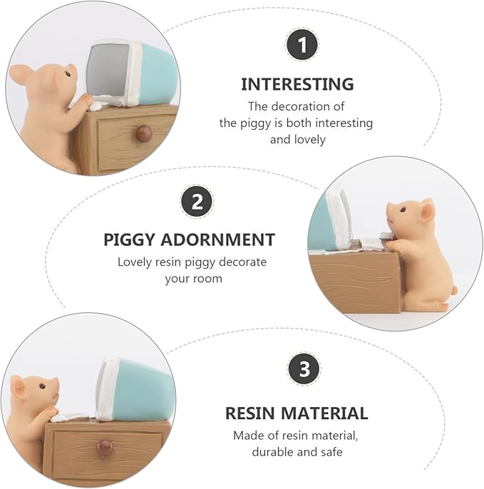 Pig Statue Mini Pig Figurine, Resin Home Decor, Lucky Animal Garden Statue for Micro Landscape (Pigs Playing with Computers)