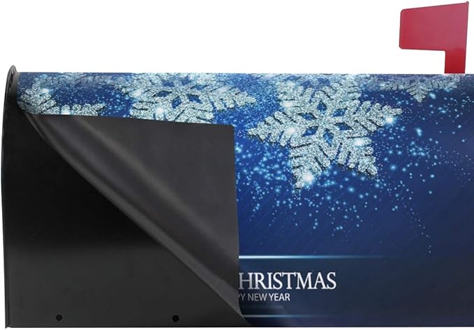 WOOR Shining Silver Snowflakes Christmas Magnetic Mailbox Cover Blue Standard Size-18"x 20.8"