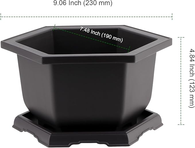 PINGEUI 4 Pack Plastic Bonsai Pot, 7.5 Inches Bonsai Training Pots with Drainage Humidity Tray, Large Bonsai Plant Tree Pots for Garden, Yard, Balcony