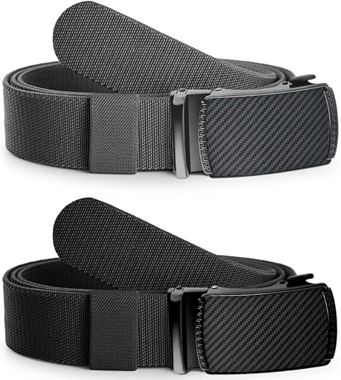 DOOPAI Belt Men, elastic golf belts for men, 2 Pack Nylon Ratchet Belt Mens Belts Casual, Adjustable Trim to Fit