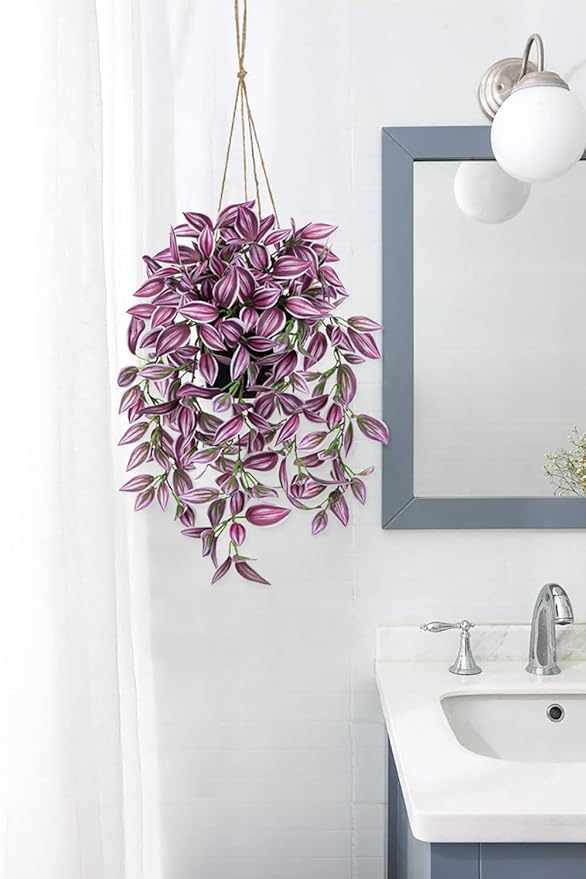 Briful Fake Hanging Plants 17.7" Faux Watermelon Peperomia Silk Plants with Black Pot Artificial Hanging Greenery for Home Garden Balcony Front Porch Outdoor Decor
