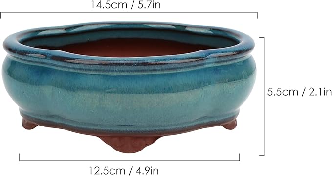 Bonsai Planter 5.7" Small Succulent Glazed Pots Set of 2 + 6 Soft Mesh Drainage Screens