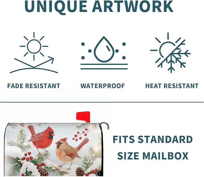 Winter Cardinal Bird Large Mailbox Covers Magnetic Oversized Christmas Snow Scene Holiday Mailbox Wraps Seasonal Outdoor Decorative Letter Box Cases for Home Garden Outside Decor, 25.5 x 21 Inch