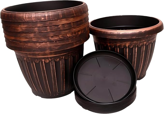 8 Pack 12 inch Large Plant Pots with Drainage Holes & Saucer,Plastic Flower Pots,Garden Pots for Indoor & Outdoor Plants