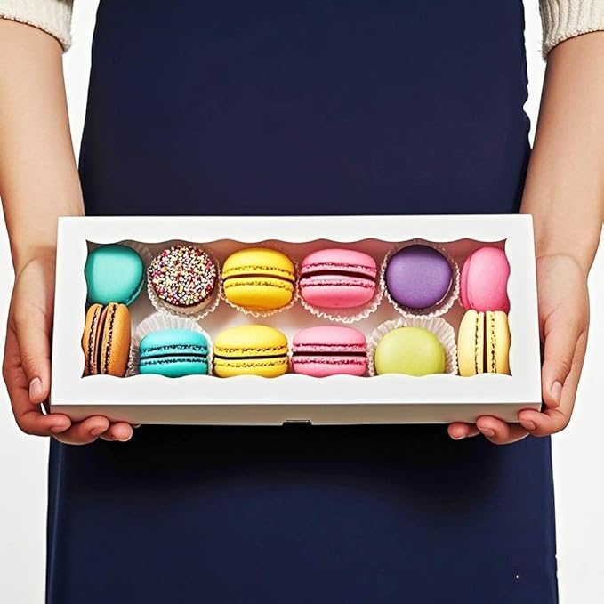 50PCS 12x5x1.5 Inch Cookie Boxes with Window Chocolate Truffle Brownie Packing Bakery Pastry Gift Boxes for Soap,Dount,Browine Cake,Treat Boxes for Party Favors Christmas