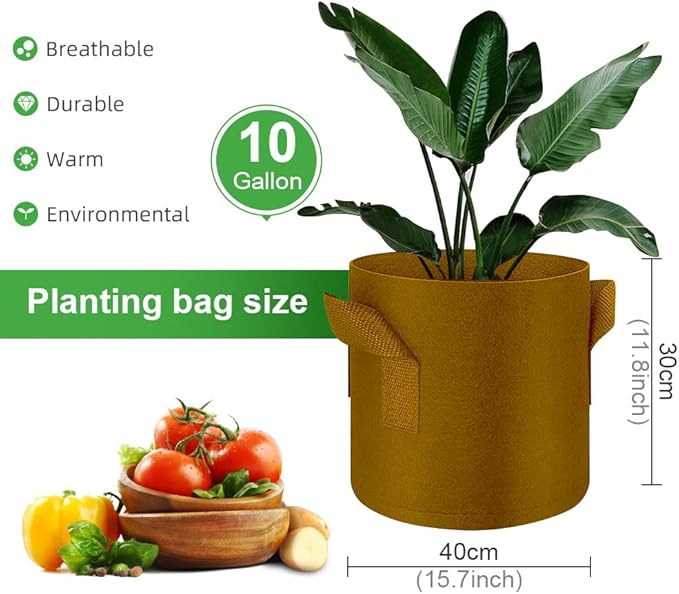 5-Pack 10 Gallon Grow Bags Heavy Duty Thickened Nonwoven Fabric Pots with Handles, Plant Grow Bags for Vegetables/Flower/Plant/Fruits, Brown