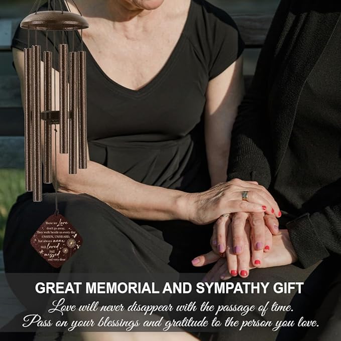 Memorial Sympathy Wind Chimes for Outside Clearance, Dragonfly Wind Chimes for Loss of Loved One Mother Father for Bereavement/Condolence/Funerary Gift Idea,32inch Bronze